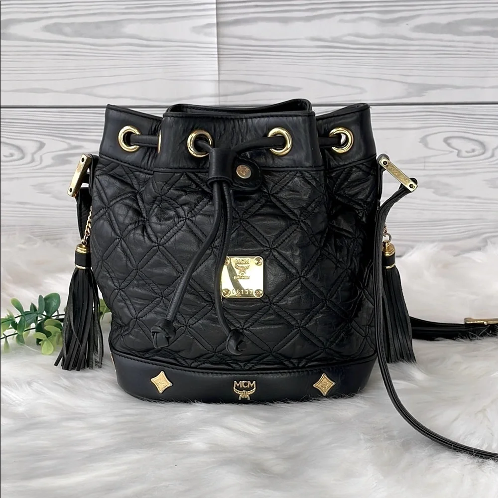 MCM Black Quilted Leather Bucket Bag
